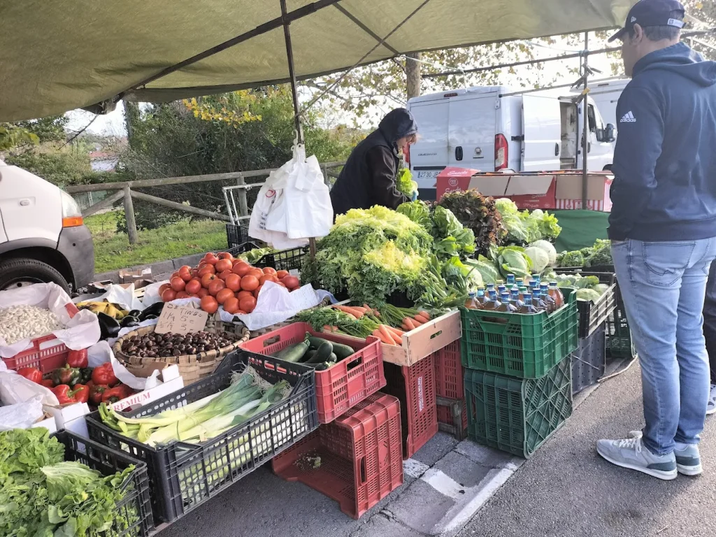 Puesto de verduras en el Mercadillo de Gijón